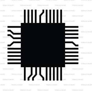 Computer-Mikrochip (elektronische Komponente). Dateien für Cricut ausschneiden. ClipArt Silhouette (eps, svg, pdf, png, dxf, jpg).
