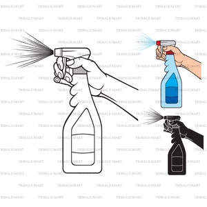 Bouteille de pulvérisation à la main (conception de nettoyage de maison). Couper les fichiers pour Cricut. Clip Art silhouette (eps, svg, pdf, png, dxf, jpeg).