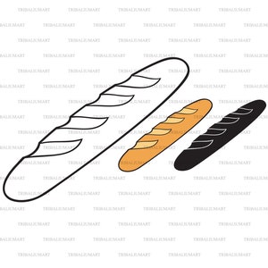 Français du pain. Couper les fichiers pour Cricut. Clip Art silhouettes (eps, svg, pdf, png, dxf, jpeg).
