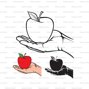 Apple dans la main. Coupez les fichiers pour Cricut. Silhouette Clip Art (eps, svg, pdf, png, dxf, jpeg).