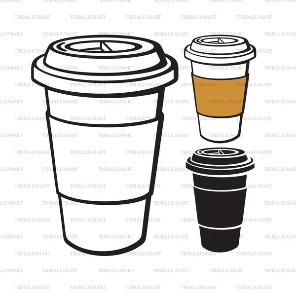 Paper coffee cup. Cut files for Cricut. Clip Art silhouettes (eps, svg, pdf, png, dxf, jpeg).