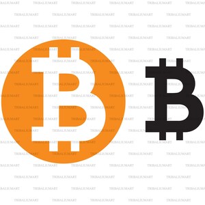 Bitcoin symbool. Knip bestanden voor Cricut. Clip Art silhouet (eps, svg, pdf, png, dxf, jpeg).