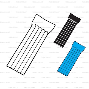 Puede incluir: Tres flotadores de piscina inflables, uno negro, uno blanco y uno azul. Cada flotador tiene una serie de líneas verticales.