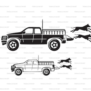 Hunting Truck and Dogs. Pliki do cięcia dla Cricut. Clip Art (eps, svg, pdf, png, dxf, jpeg).