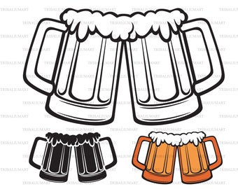 Beer mugs. Cut files for Cricut. Clip Art (eps, svg, pdf, png, dxf, jpeg).