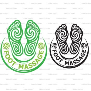 フットマッサージのシンボル。リラクゼーション スパのデザイン。Cricut 用のカット ファイル。クリップ アートのシルエット (eps、svg、pdf、png、dxf、jpeg)。