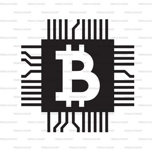 Bitcoin ontwerp (computer microchip). Bestanden knippen voor Cricut. Clip Art silhouet (eps, svg, pdf, png, dxf, jpeg).