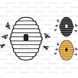 Abelha e colmeia. Projeto de mel. Cortar arquivos para Cricut. Silhuetas de clipart (eps, svg, pdf, png, dxf, jpeg).