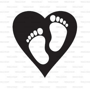 Baby-Fußabdruck und Herz. Dateien für Cricut (eps, svg, pdf, png, dxf, jpg) schneiden.