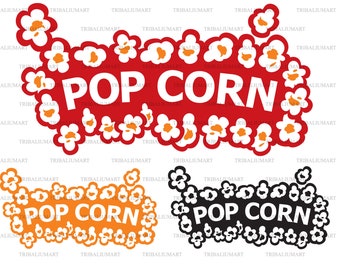 Popcorn design. Cut files for Cricut. Clip Art (eps, svg, pdf, png, dxf, jpeg).