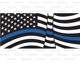 Thin Blue Line Flag (United States of America - Police Support Flag). Cut files for Cricut. Clip Art (eps, svg, pdf, png, dxf, jpeg).