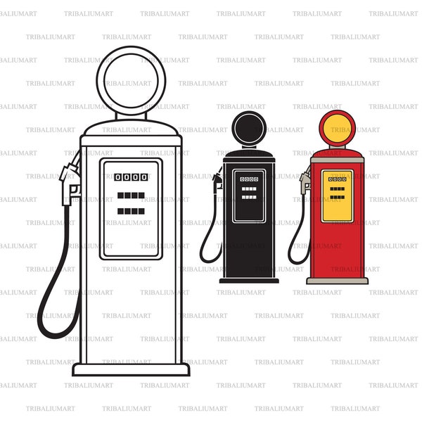 Old gas pump (retro design). Cut files for Cricut. Clip Art silhouette (eps, svg, pdf, png, dxf, jpeg).