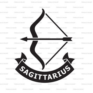 Boogschutter sterrenbeeld (horoscoop symbool, astrologie icoon). Cut bestanden voor Cricut, Clip Art silhouetten (eps, svg, pdf, png, dxf, jpeg).