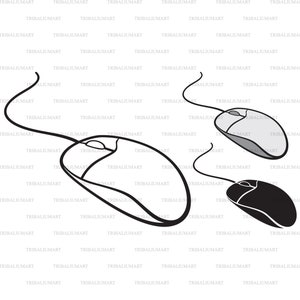May include: Two computer mice with cords. One mouse is black and the other is gray.