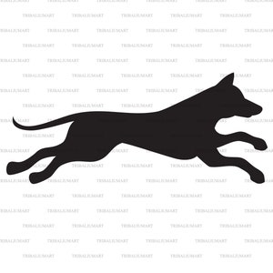 Hond die of het springen loopt. Knip bestanden voor Cricut. Clip Art silhouetten (eps, svg, pdf, png, dxf, jpeg).