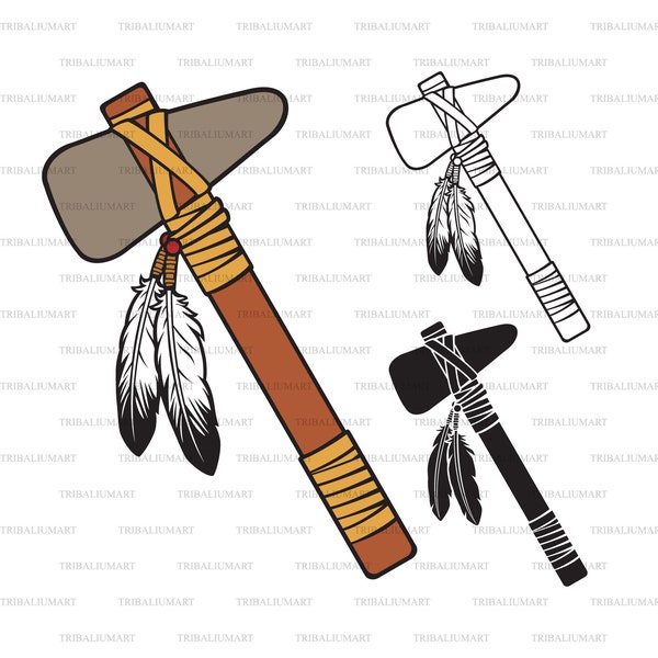 Indian Axe. Native American Warrior Tomahawk. Cut files for Cricut. Clip Art silhouette (eps, svg, pdf, png, dxf, jpeg).