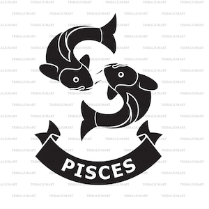 Vissen sterrenbeeld (horoscoopsymbool, astrologiepictogram). Cut bestanden voor Cricut, Clip Art silhouetten (eps, svg, pdf, png, dxf, jpeg).
