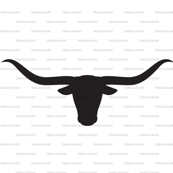 Cabeza de cuerno largo (diseño de Texas, icono de toro o vaca). Cortar archivos para Cricut. Silueta Clip Art (eps, svg, pdf, png, dxf, jpeg).