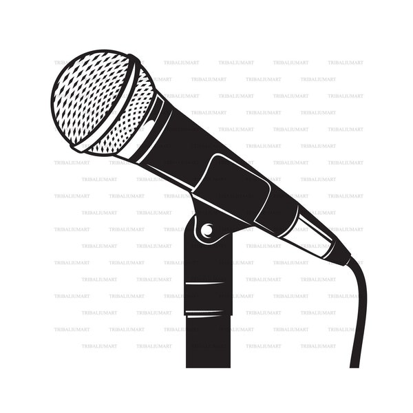 Classic microphone with stand. Cut files for Cricut, Clip Art silhouettes (eps, svg, pdf, png, dxf, jpeg).