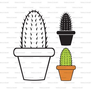 Cactus en una olla. Cortar archivos para Cricut. Silueta Clip Art (eps, svg, pdf, png, dxf, jpeg).