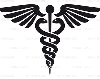 Caduceus - medizinisches Symbol. Ausgeschnittene Datei für Cricut. ClipArt Silhouette (eps, svg, pdf, png, dxf, jpg).