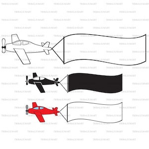 Flugzeug mit dem Banner. Dateien für Cricut ausschneiden. ClipArt Silhouette (eps, svg, pdf, png, dxf, jpg).