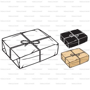 Caixa de encomendas com corda e papel kraft. Cortar arquivos para Cricut. Silhuetas de clipart (eps, svg, pdf, png, dxf, jpeg).