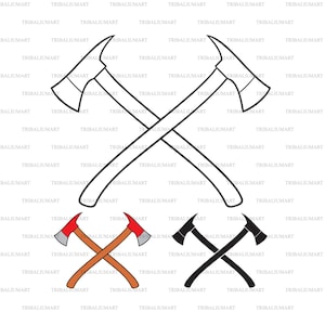 Firefighter or fireman crossed axes. Cut files for Cricut. Clip Art silhouette (eps, svg, pdf, png, dxf, jpeg).