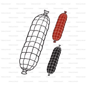 Wurst oder Salami im Netz. Dateien für Cricut ausschneiden. ClipArt Silhouetten (eps, svg, pdf, png, dxf, jpg).
