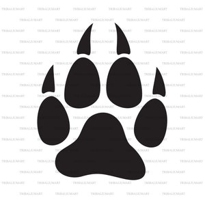 Wolf poot afdruk. Knip bestanden voor Cricut. Clip Art silhouetten (eps, svg, pdf, png, dxf, jpeg).