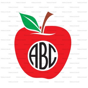 Conception de monogramme d’Apple. Couper les fichiers pour Cricut. Silhouette clip art (eps, svg, pdf, png, dxf, jpeg).