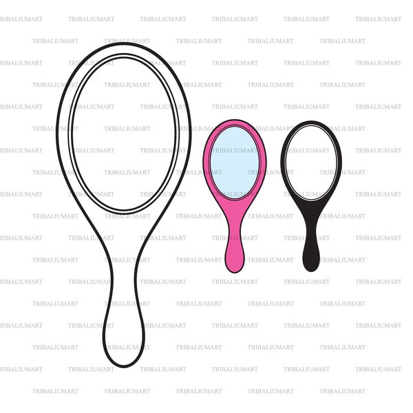 Hand mirror (cosmetics design). Cut files for Cricut. Clip Art silhouettes (eps, svg, pdf, png, dxf, jpeg).