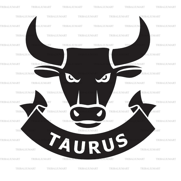 Taurus zodiac sign (horoscope symbol, astrology icon). Cut files for Cricut, Clip Art silhouettes (eps, svg, pdf, png, dxf, jpeg).