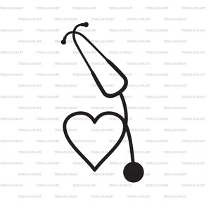 Medisch Stethoscoop Hart. Knip bestanden voor Cricut. Clip Art silhouet (eps, svg, pdf, png, dxf, jpeg).