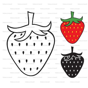 fraise. Couper des fichiers pour Cricut. Clip art silhouette (EPS, SVG, PDF, png, DXF, JPEG).