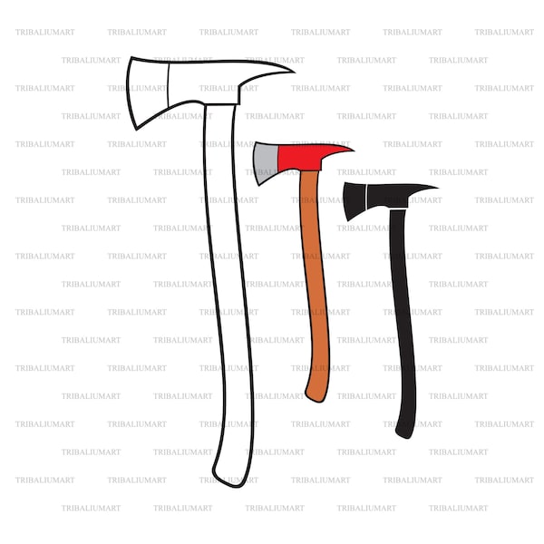 Firefighter or Fireman Axe. Cut files for Cricut. Clip Art silhouette (eps, svg, pdf, png, dxf, jpeg).