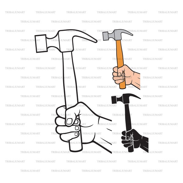 Hand holding hammer. Cut files for Cricut. Clip Art (eps, svg, pdf, png, dxf, jpeg).