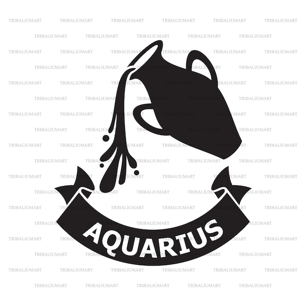 Aquarius zodiac sign (horoscope symbol, astrology icon). Cut files for Cricut, Clip Art silhouettes (eps, svg, pdf, png, dxf, jpeg).