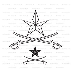 Stern und gekreuzte Säbel. Dateien für Cricut ausschneiden. ClipArt (eps, svg, pdf, png, dxf, jpg).