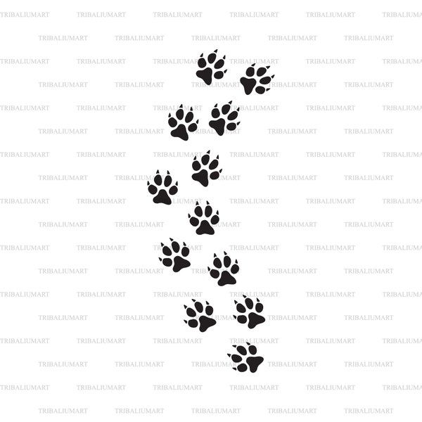 Cat paw print track. Cut files for Cricut. Clip Art silhouettes (eps, svg, pdf, png, dxf, jpeg).