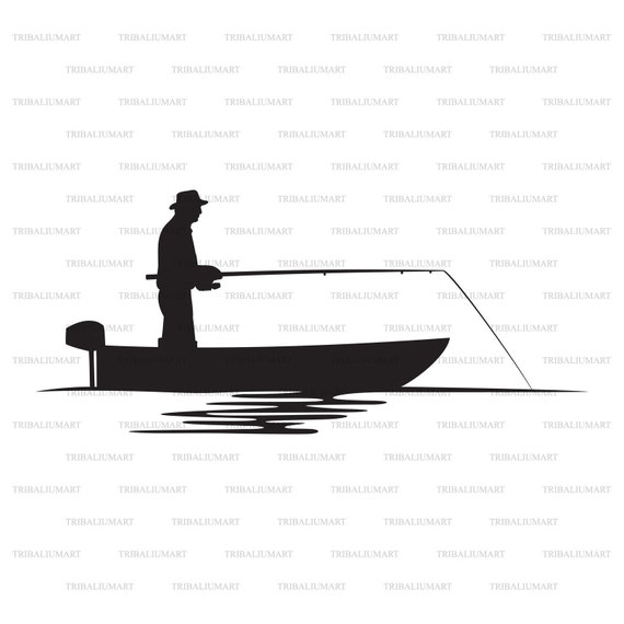 Fisherman In A Boat Silhouette Bass Boat Gone Fishing Cut Etsy