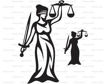 The Statue of Justice (The goddess Themis). Cut files for Cricut. Clip Art silhouettes (eps, svg, pdf, png, dxf, jpeg).