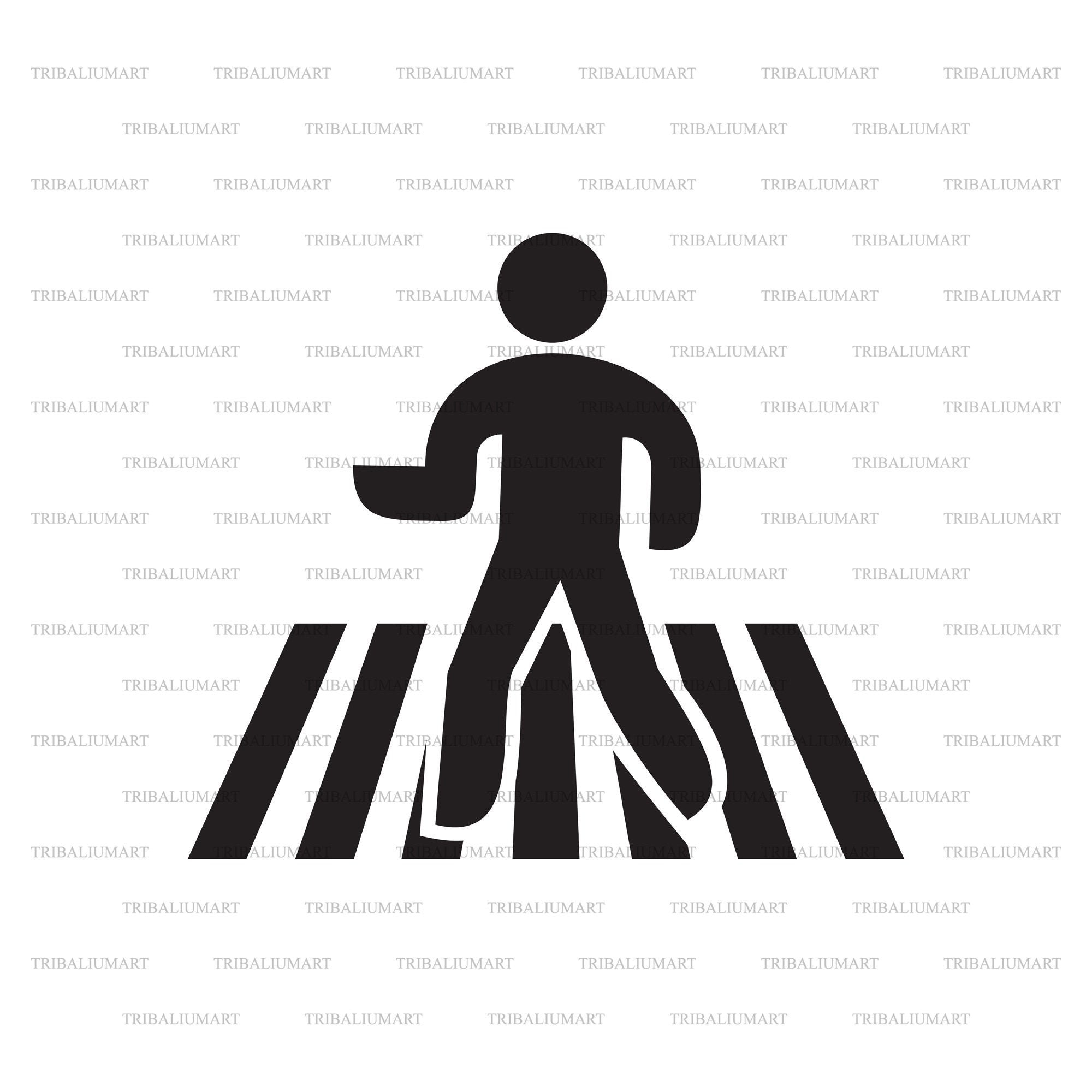 Pedestrian crossing street design. Cut files for Cricut. Clip Art silhouettes (eps, svg, pdf, png, dxf, jpeg).