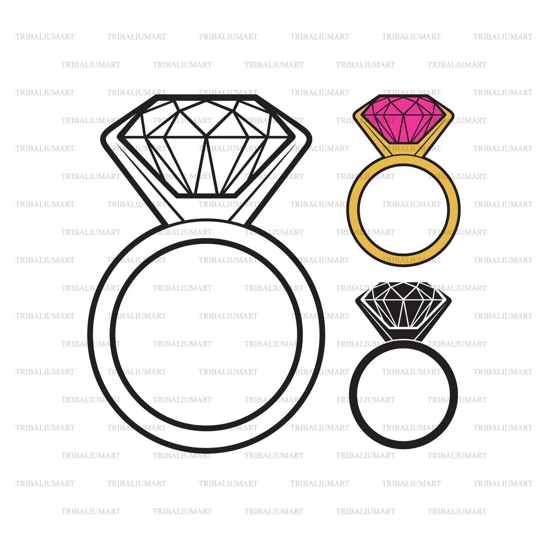 Diamond Ring. Cut Files for Cricut. Clip Art Silhouette (eps, Svg, Pdf ...