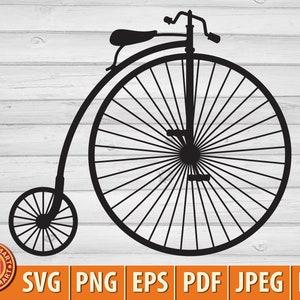 Penny - Farthing of fiets met hoge wielen. Bestanden knippen voor Cricut. Clip Art silhouetten (eps, svg, pdf, png, dxf, jpeg).
