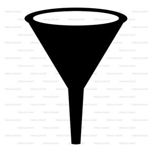 May include: A black funnel with a wide top and a narrow spout. The funnel is a solid black color and is set against a white background with the watermark "TRIBALIUMART" repeated throughout.