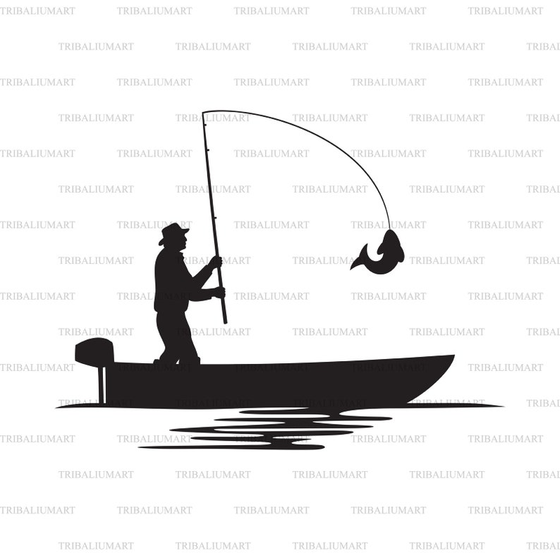 Download Fisherman caught a fish Bass Boat silhouette Gone Fishing ...