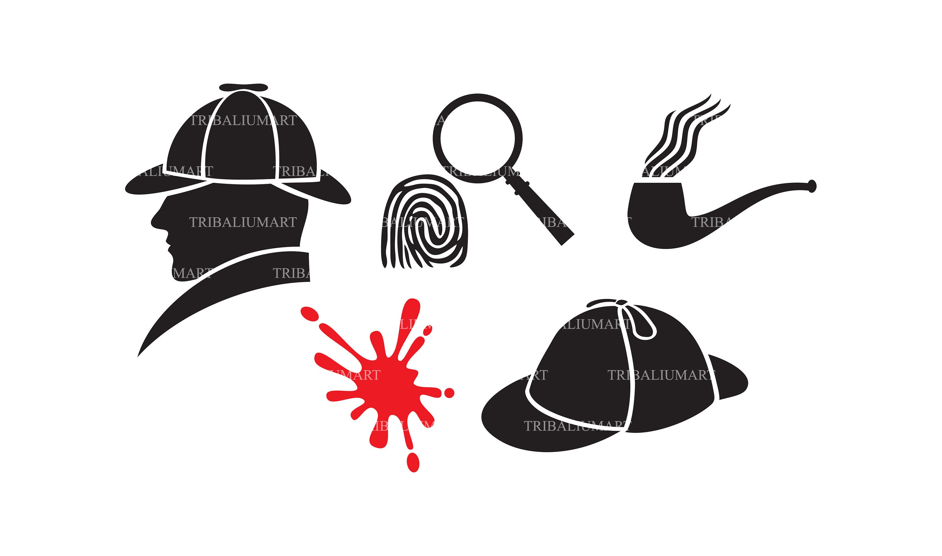 Sherlock Holmes icone impostate (cappello, lente d'ingrandimento