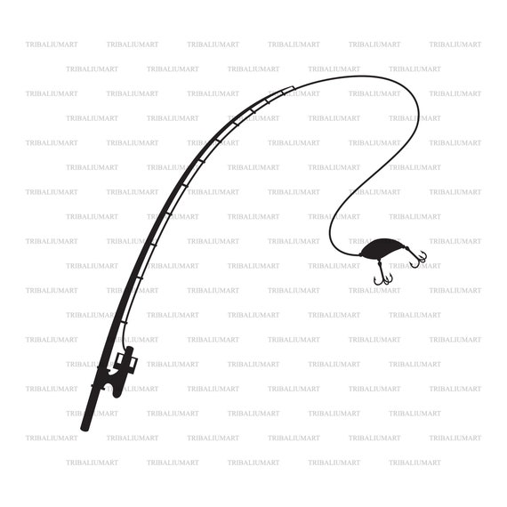 Fishing Rod or Pole and Lure (Bait). Cut files for Cricut. Clip Art  silhouettes (eps, svg, pdf, png, dxf, jpeg).
