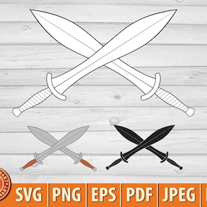 Gekruist Spartaans zwaard. Knipbestanden voor Cricut. Clip Art-silhouet (eps, svg, pdf, png, dxf, jpeg).